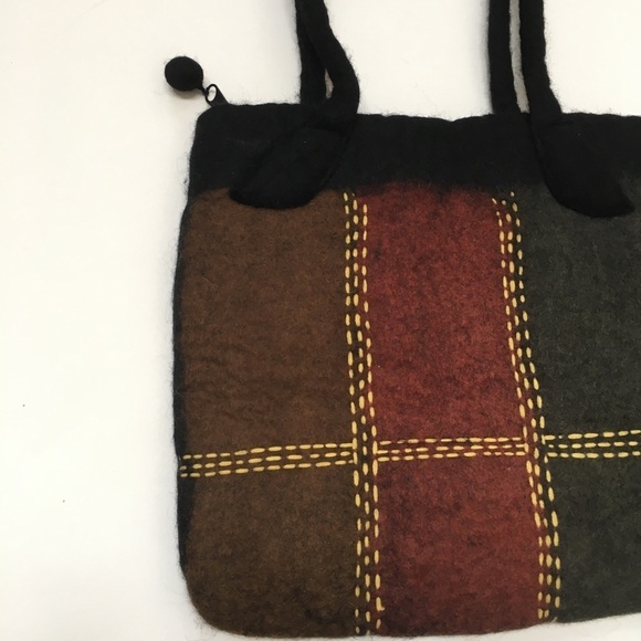 Rising Tide Anthropologie Boiled 100% Wool Handmade Felted Red Black Tote Bag - Picture 3 of 11